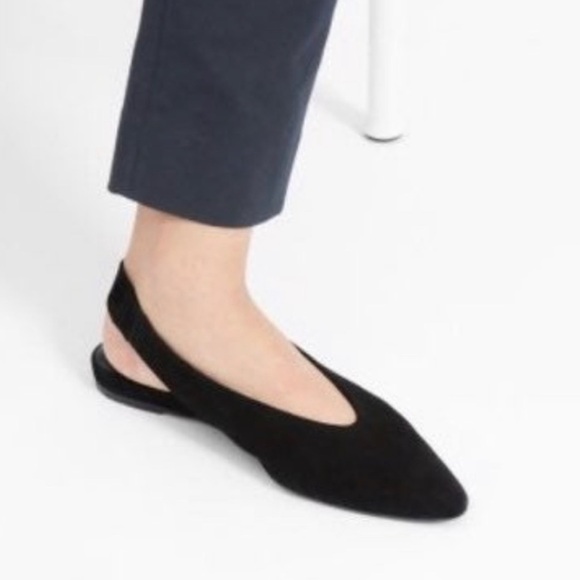 Everlane The V Slingback Flat in Black Suede Sz 8 - Picture 3 of 11